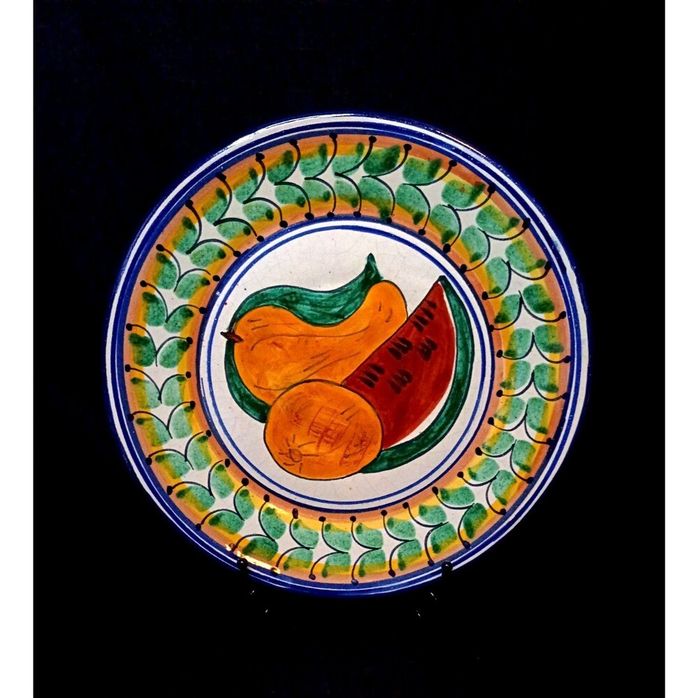 Vintage Handmade Talavera Painted Fruit Display Plate R. Venegas Mexico 11.25in